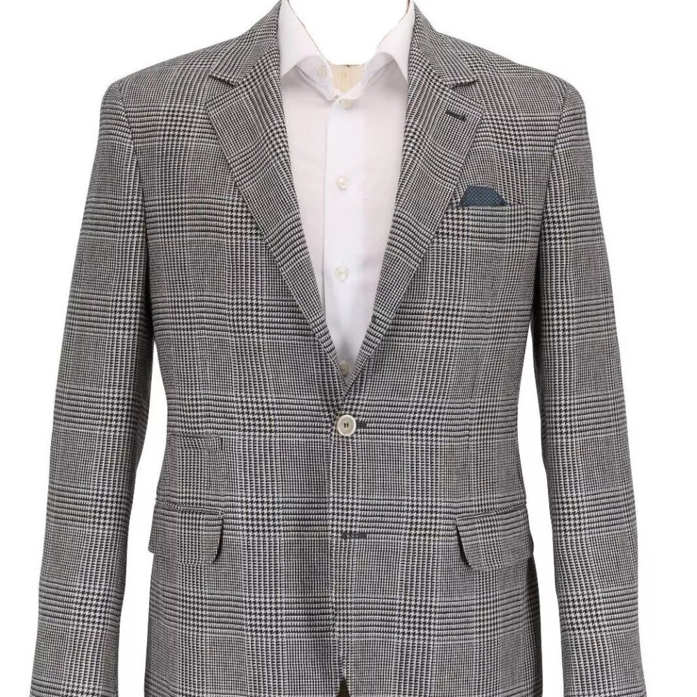 Brand New LAUREN RALPH LAUREN Classic-Fit, Silk/Wool Black Plaid Sport Coat, 44R